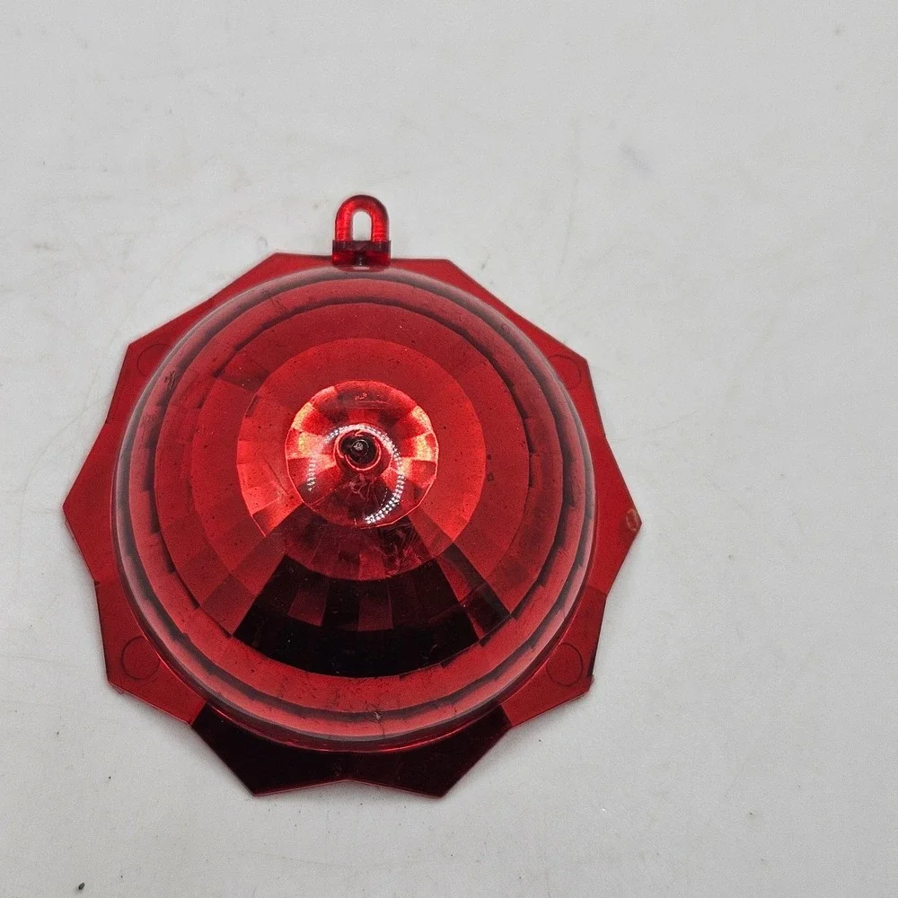 Vintage Red Plastic Diorama Christmas Ornament‎ Elf Tree Lantern